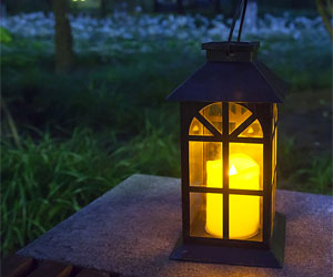 Hanging Solar Lanterns with Flickering LED Candles