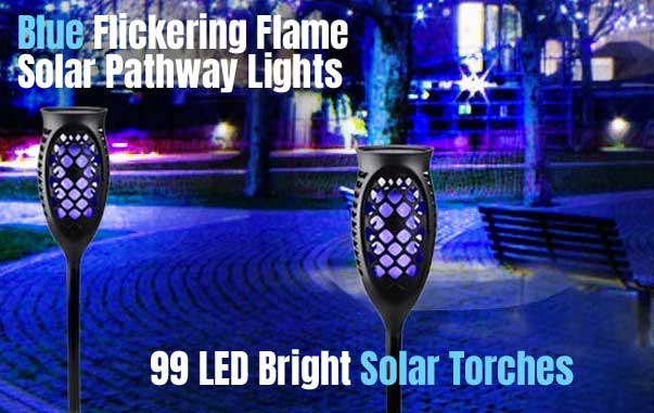 Blue Solar Torch Lights with 99 LED Flickering Flame Effect