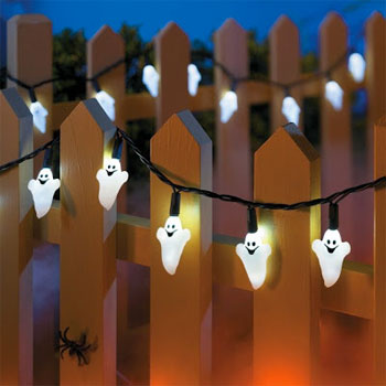 Solar Ghost String Lights Hanging on Fence for Haloween