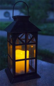 Hanging Solar Lantern with LED Candle and Metal Frame, Nautical/Mission Style