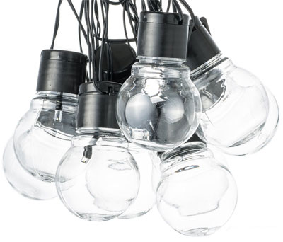 String of Solar Globe Lights with Clear Glass, Like Vintage Edison Bulbs