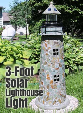 3-Foot Solar Lighthouse Light with Cobblestones