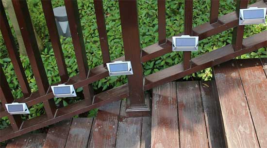 Solar Powered Step Lights on Outdoor Deck Stairs